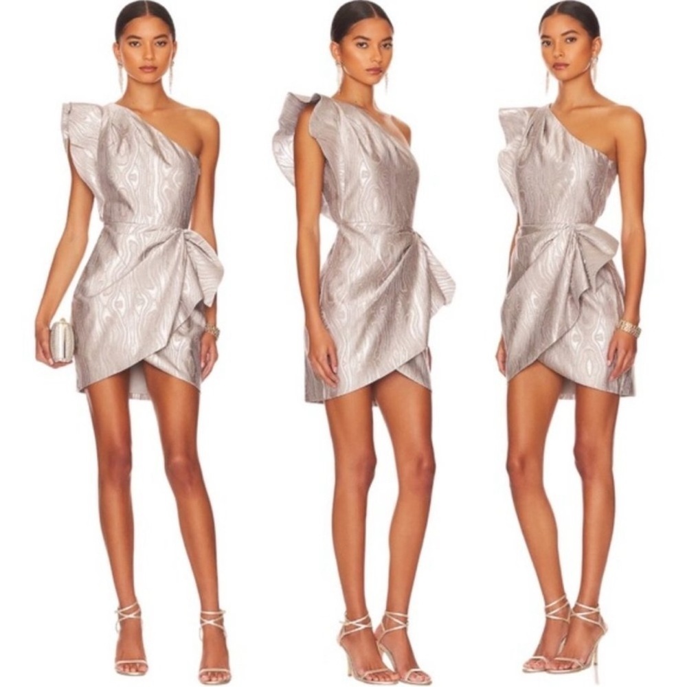 Saylor Metallic Ann One-shoulder Faux Wrap Dress Small NWT